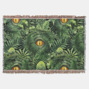 Dinosaur Eyes Green Plants Ancient Creature Art Throw Blanket