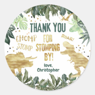 Dinosaur Favour Thank You Stomping By  Classic Round Sticker