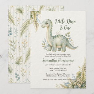 Dinosaur Fern First Birthday Invitation