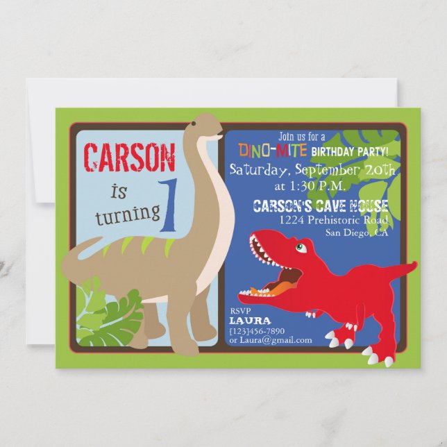 Dinosaur First Birthday Invitation Card (Front)