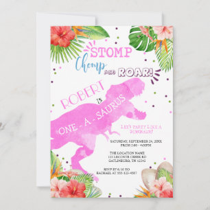 Dinosaur First Birthday Invitation Girl