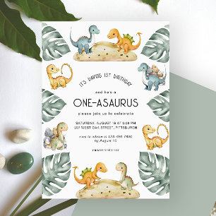 Dinosaur First Birthday Oneasaurus Party Invitation