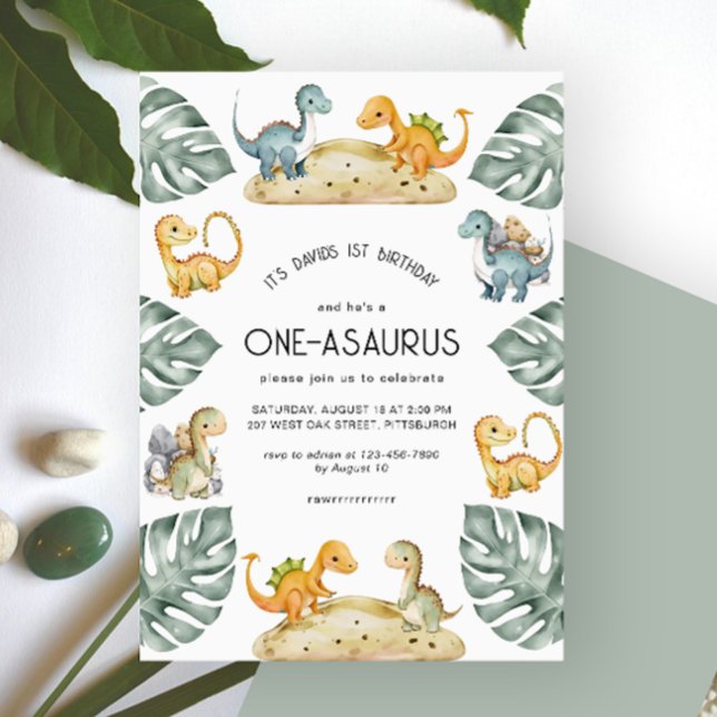 Dinosaur First Birthday Oneasaurus Party Invitation (Creator Uploaded)
