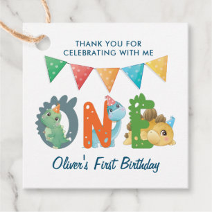 Dinosaur First Birthday Photo Thank You   Favour Tags