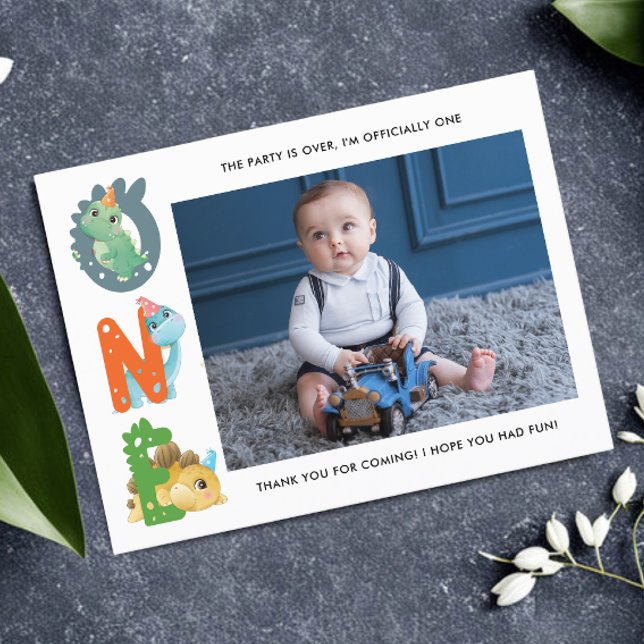 Dinosaur First Birthday Thank You Postcard (Creator Uploaded)