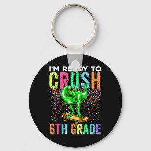 Dinosaur First Day Of School 6th Grade Skateboardi Key Ring