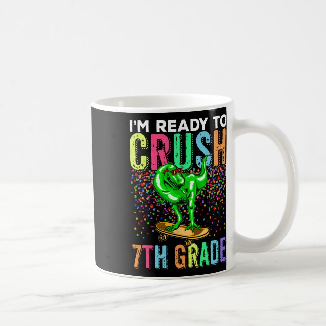 Dinosaur First Day Of School 7thgrade Skateboardin Coffee Mug (Right)