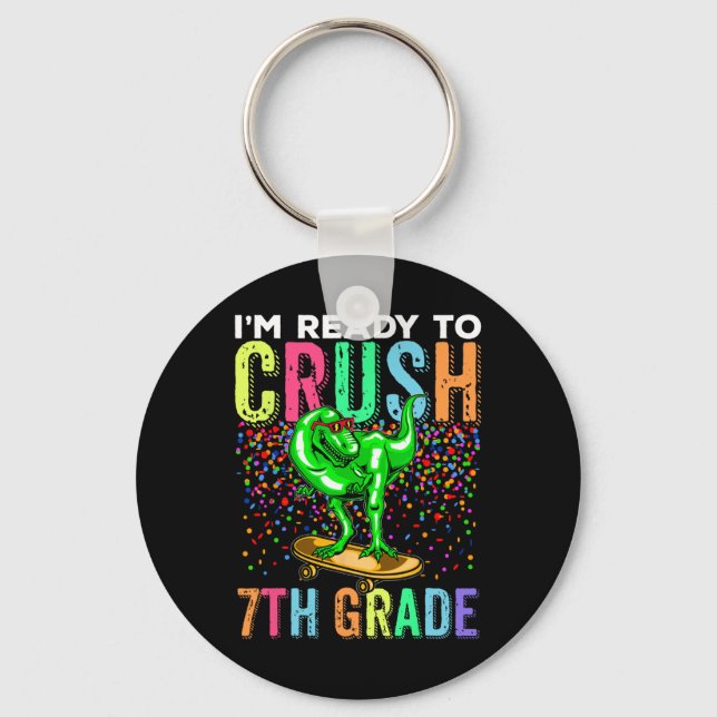 Dinosaur First Day Of School 7thgrade Skateboardin Key Ring (Front)