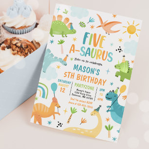 Dinosaur Five-A-Saurus 5th Birthday Party Invitation