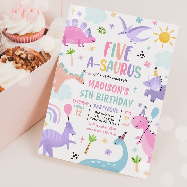 Dinosaur Five-A-Saurus 5th Birthday Party Invitation (Creator Uploaded)