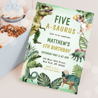 Dinosaur Five-A-Saurus 5th Birthday Party Invitation