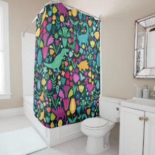 Dinosaur Floral Folk Silhouettes Beautiful Girls Shower Curtain