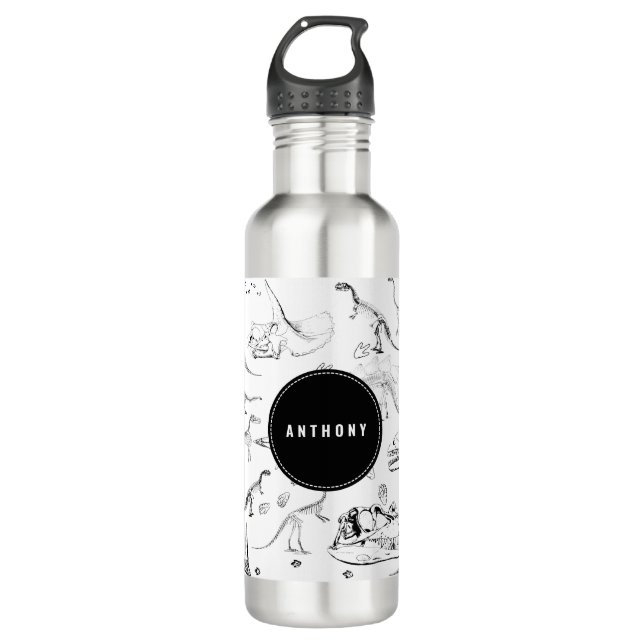 Dinosaur Fossil Bones Custom Name School 710 Ml Water Bottle (Front)
