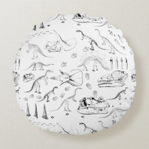 Dinosaur Fossil Bones Pattern Round Cushion