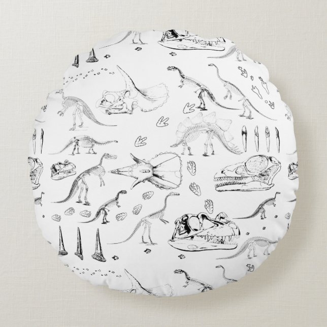 Dinosaur Fossil Bones Pattern Round Cushion (Front)