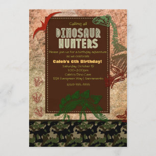 Dinosaur Fossil & Camo Birthday Party Invitations