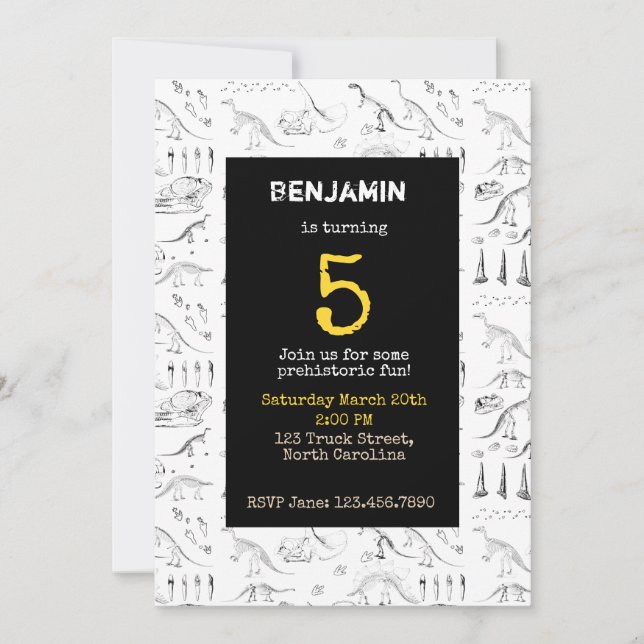 Dinosaur Fossils Pattern Kids Birthday Invitations (Front)