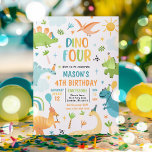 Dinosaur Four Boy T-Rex 4th Birthday Party Invitation<br><div class="desc">Dino-Roarsome Collection!
Journey back in time with our cute Dinosaur collection,  designed to make your little one's birthday roar-some!</div>