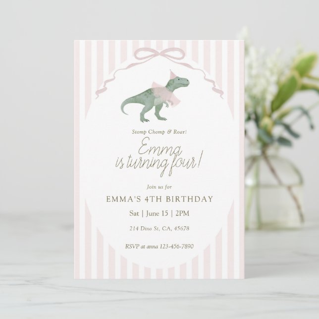 Dinosaur Fourth Birthday Invitation (Standing Front)
