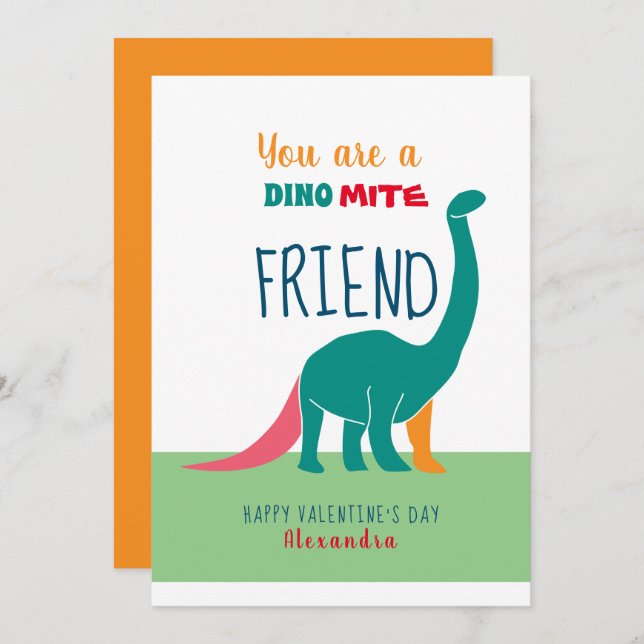 Dinosaur Friend Valentines Day Holiday Card (Front/Back)