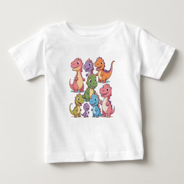 Dinosaur Friends – Cute Smiling Dinosaurs Baby T-Shirt (Front)