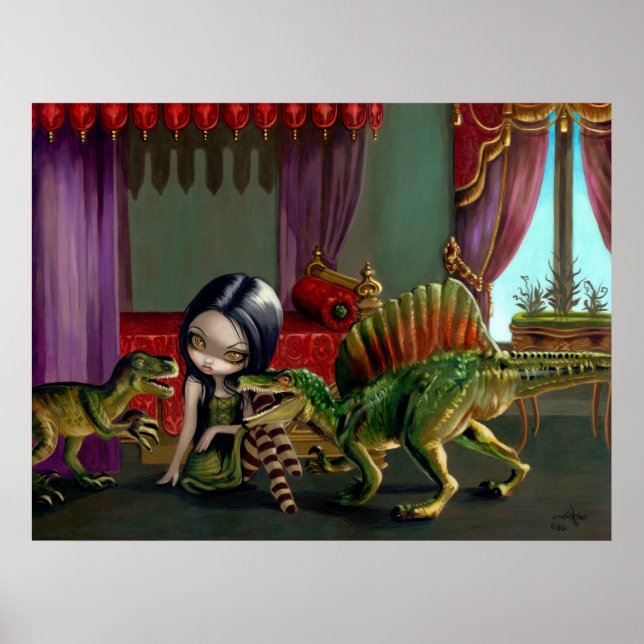 Dinosaur Friends II lowbrow fantasy Art Print (Front)