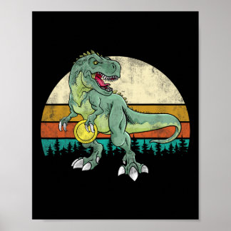 Dinosaur Frolf Player Gift T Rex Golfer Dino Retro Poster