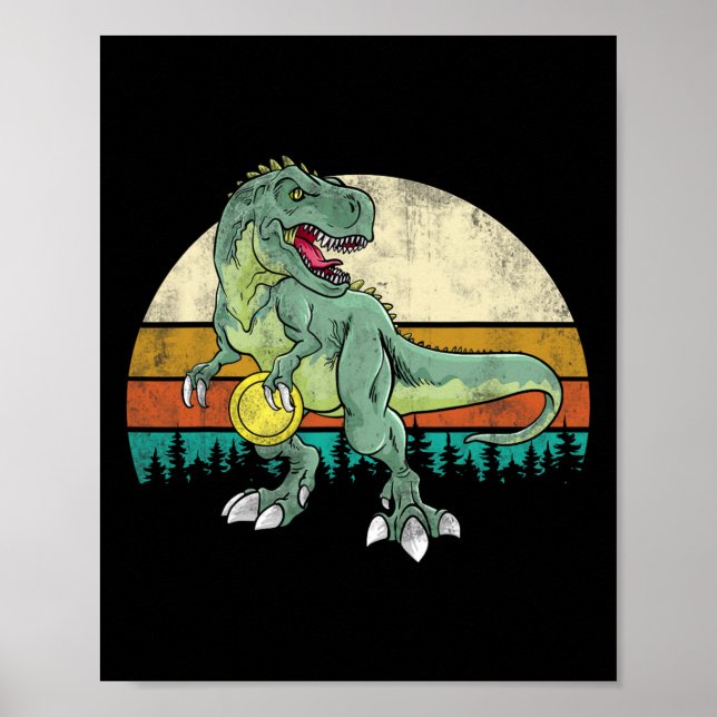 Dinosaur Frolf Player Gift T Rex Golfer Dino Retro Poster (Front)
