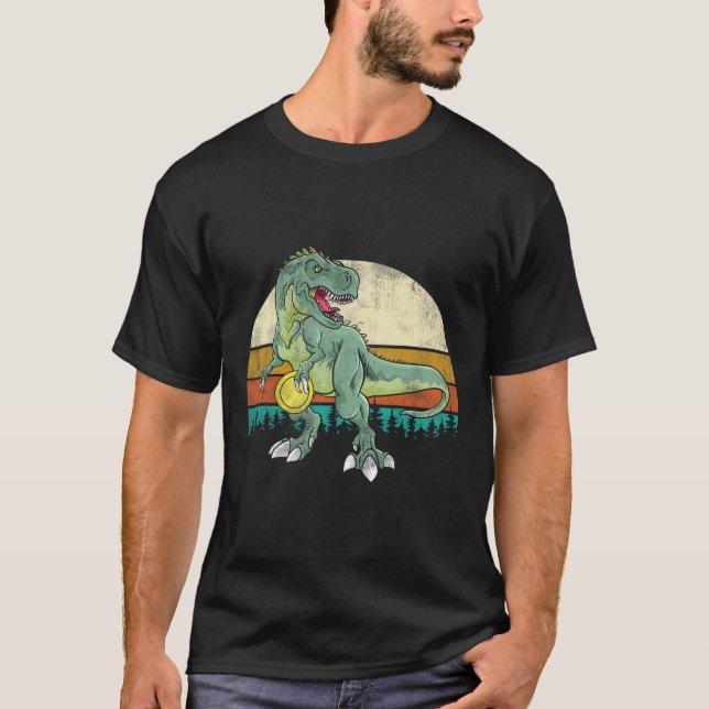Dinosaur Frolf Player Gift T Rex Golfer Dino Retro T-Shirt (Front)