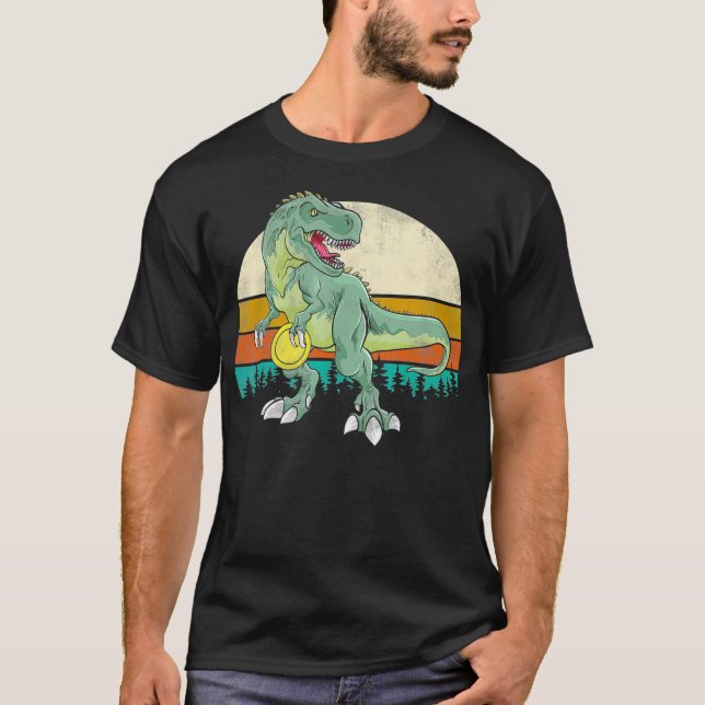 Dinosaur Frolf Player Gift T Rex Golfer Dino T-Shirt (Front)