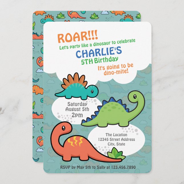 Dinosaur Fun Invitation (Front/Back)