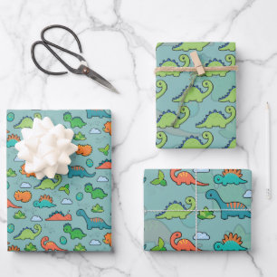 Dinosaur Fun Wrapping Paper Flat Sheet Set of 3