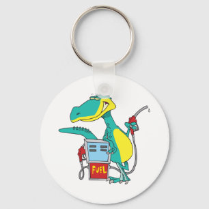 dinosaur gas pump fossil fuel cartoon key ring