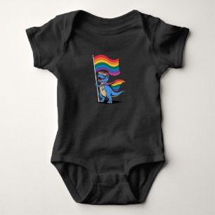 Dinosaur Gay Pride LGBT Rainbow Flag Baby Bodysuit