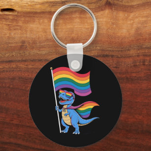 Dinosaur Gay Pride LGBT Rainbow Flag Key Ring
