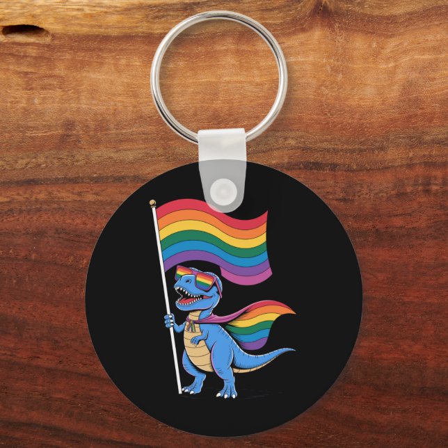 Dinosaur Gay Pride LGBT Rainbow Flag  Key Ring (Front)
