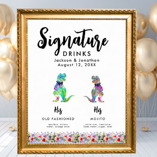 Dinosaur Gay Wedding Signature Drinks Poster