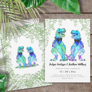 Dinosaur Gay Wedding T-Rex Two Grooms Invitation