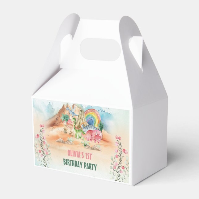 Dinosaur Girl 1st Birthday Party  Favour Box (Front Side)