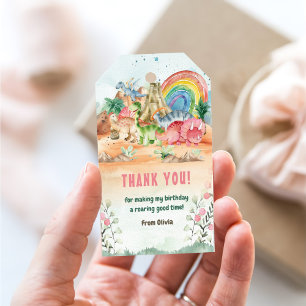 Dinosaur Girl 1st Birthday Party Gift Tags
