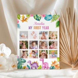 Dinosaur Girl 1st Birthday Photo Milestone Chart