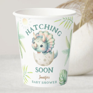 Dinosaur Girl Baby Shower Triceratops Welcome Sign Paper Cups