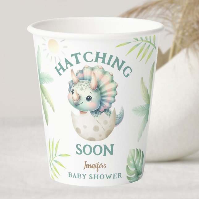 Dinosaur Girl Baby Shower Triceratops Welcome Sign Paper Cups (Creator Uploaded)