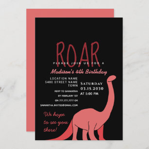 Dinosaur Girl Birthday Invitation