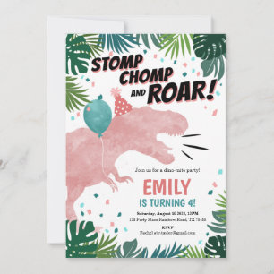 Dinosaur Girl Birthday Party Invitation