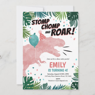 Dinosaur Girl Birthday Party Invitation