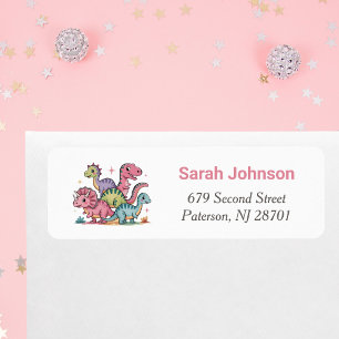 Dinosaur Girl Birthday Party Return Address Label 
