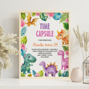Dinosaur Girl Birthday Time Capsule Sign