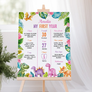Dinosaur Girl First Birthday Milestone Poster
