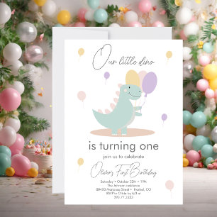 Dinosaur Girl Pink Blue Lilac Birthday Party Invitation